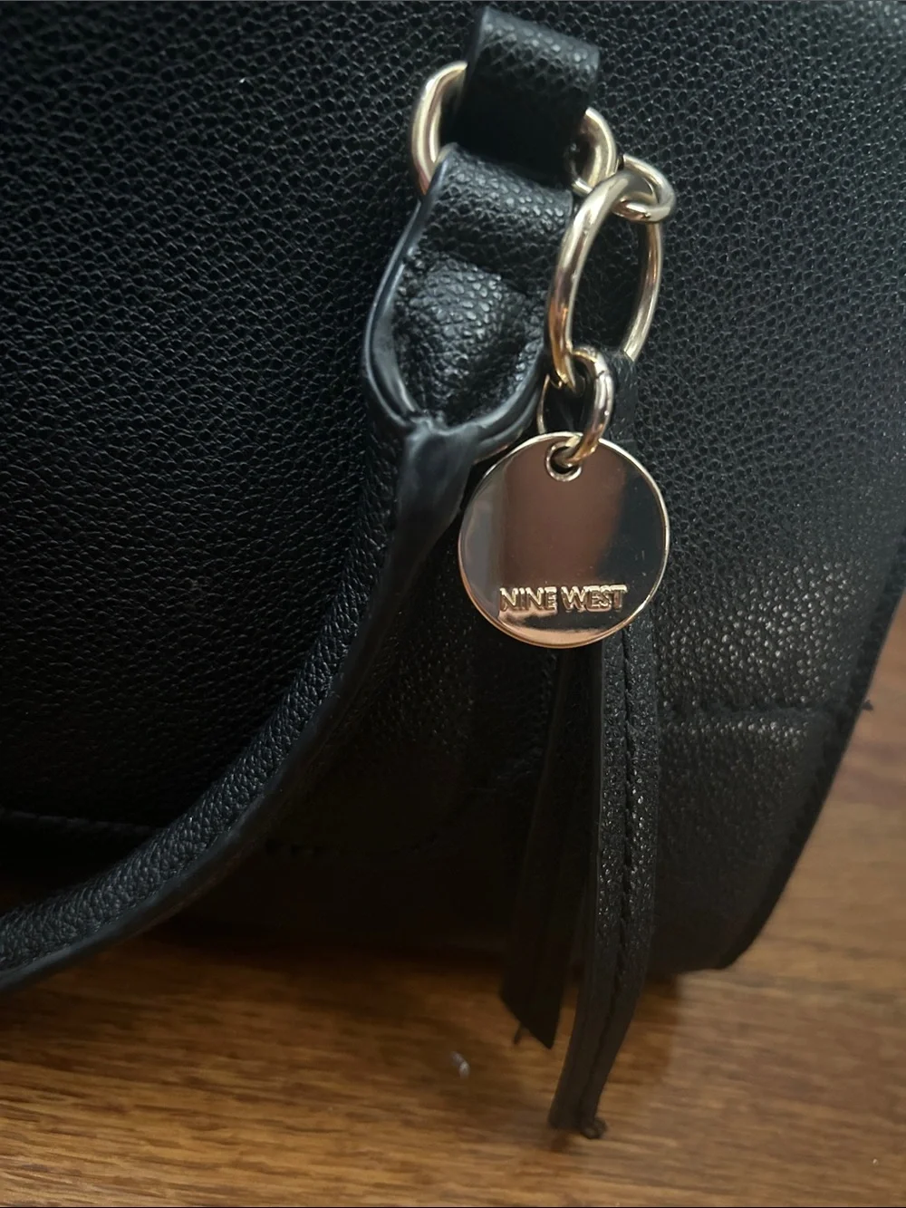 Nine West Black Pebbled Satchel Crossbody Purse with Gold Accents